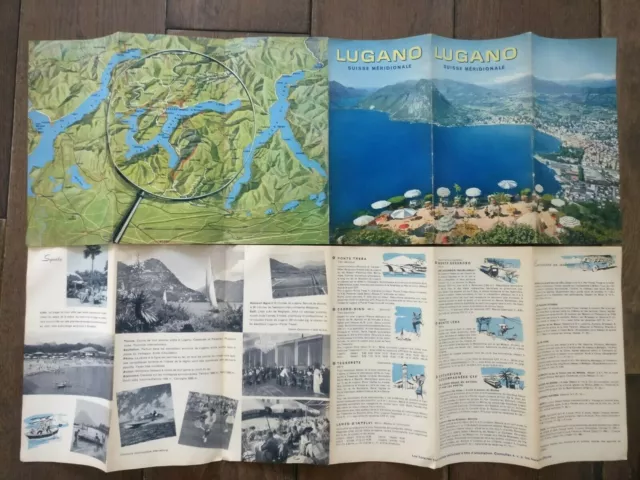 Carte ancienne LUGANO Suisse Méridionale 1950s plan map vintage Switzerland 50s