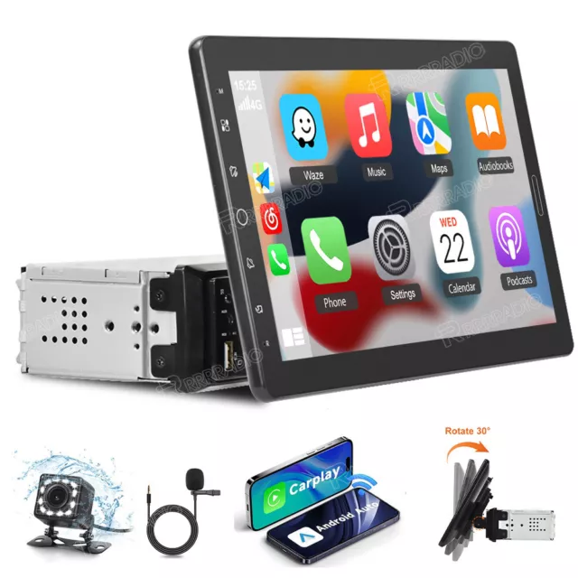 10.1" Single 1 Din Apple/Android Carplay Rotatable Screen Car Stereo Radio + Cam