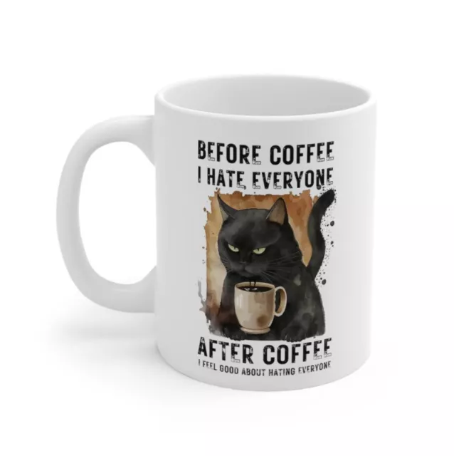 I Hate Everyone Coffee Mug, Funny Black Cat Mug, Cat Mom Gift, Cat Lover Mug