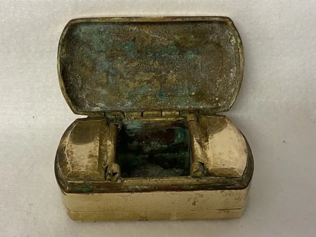 Antique Betel Nut Box,Brass,Three Compartment,Hinged Lids,Southeast Asia,Vintage