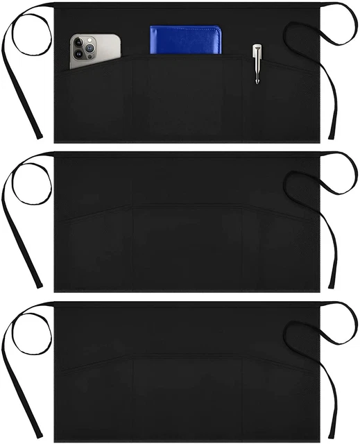 3 Pack Server Aprons with 3 Pockets, Waterdrop Resistant Waitress Waiter