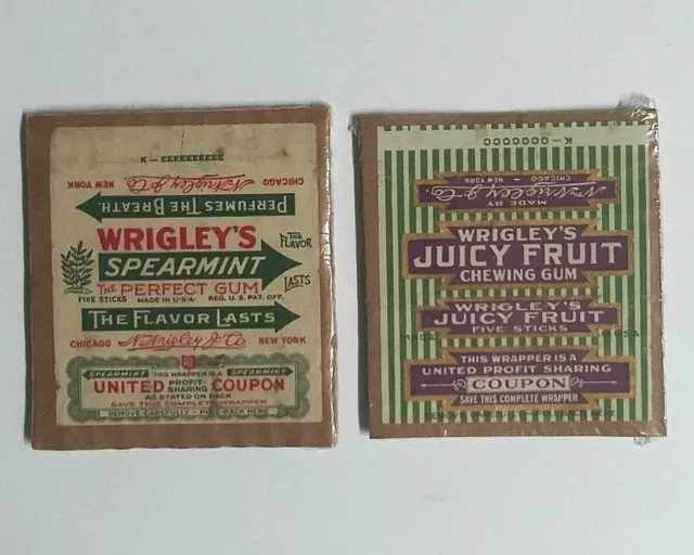 Vintage Wrigley's Spearmint & Juicy Fruit Chewing Gum Wrapper w/ Coupon 1920's