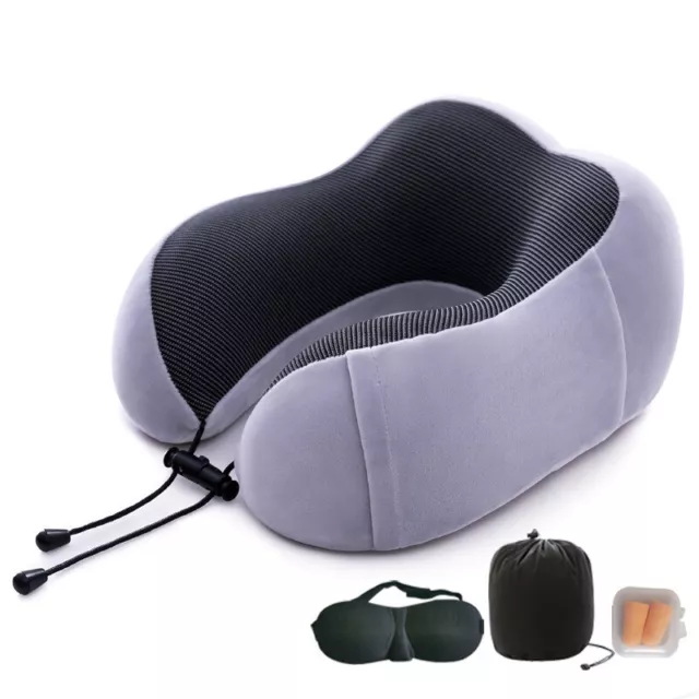 Memory Foam Travel Pillow & Carry Bag Ear Plugs Mask Neck Support Cushion Sleep