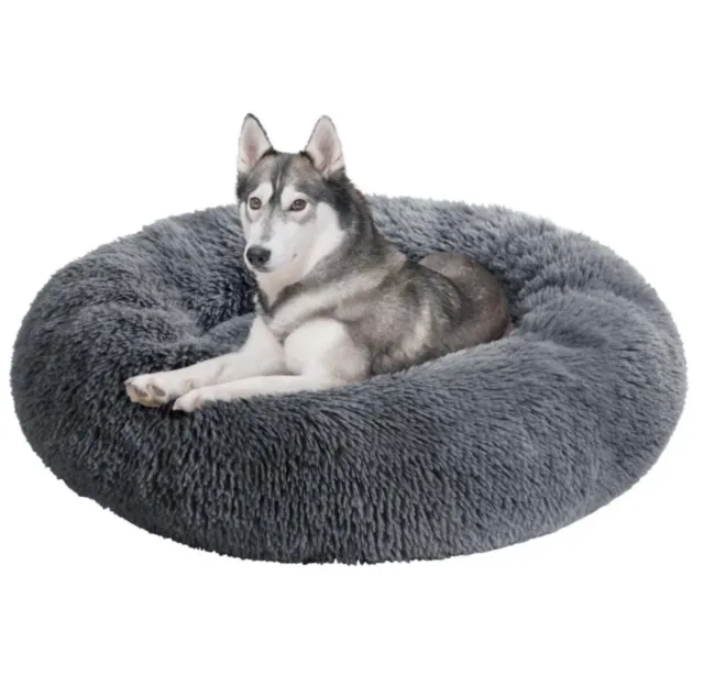 Round Plush Donut Pet Dog/Cat Bed  Warm Soft Puppy Calming Bed 23.6 in