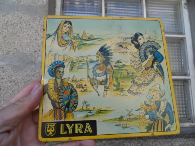 Vintage pen tin box ancien boite a crayons en tole LYRA deco indien orient autre