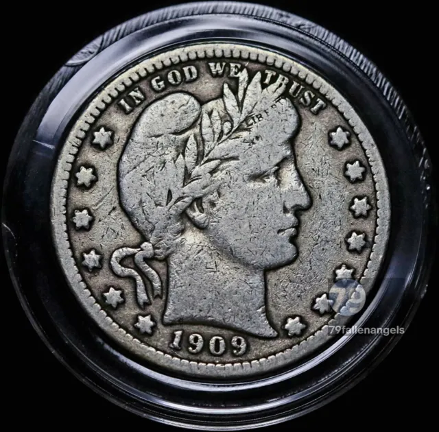 1909-S Barber Quarter FINE (F) Silver Coin 25C 90% US Mint (In Capsule)