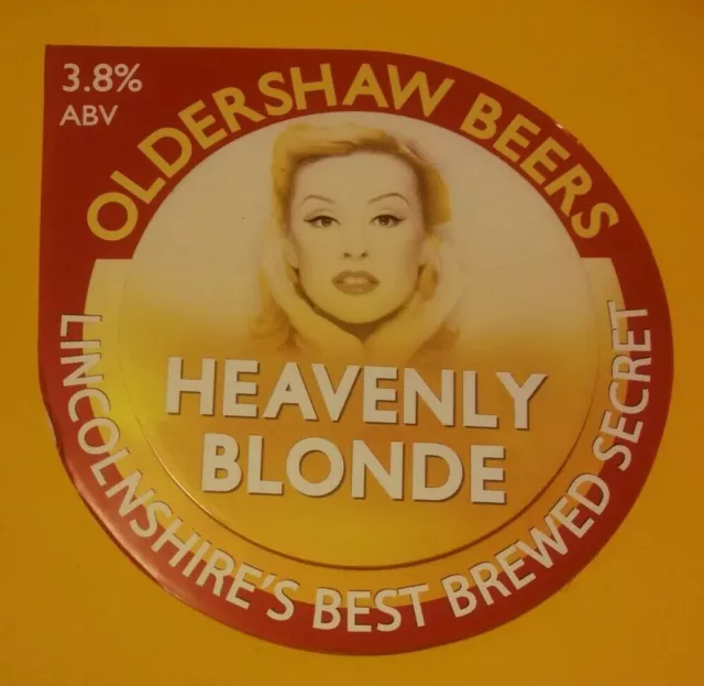 Beer pump clip badge front OLDERSHAW brewery HEAVENLY BLONDE real ale Grantham