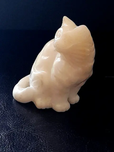 VINTAGE White Jadeite Jade Cat Figure Hand Carved Long Whiskers - 7.5cm 145g