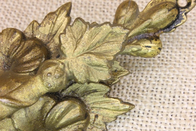 Old Hook Fancy picture Hanger Curtain Tieback Leaves Flower Brass Victorian 5