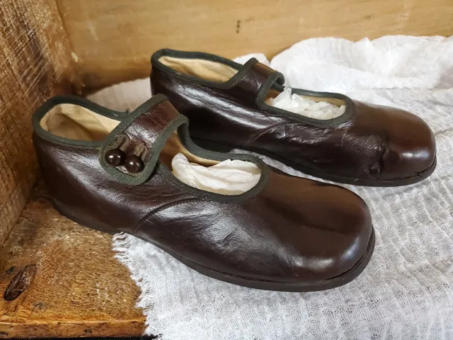 Vintage 1900's Children's Shoes Antique Kids Mary Jane Style Dark Brown Button