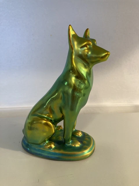 Zsolnay Iridescent Green Eosin Sitting German Shepherd Figurine 5.5”Excellent! Zsolnay Iridescent Green Eosin Sitting German Shepherd Figurine 5.5”Excellent!