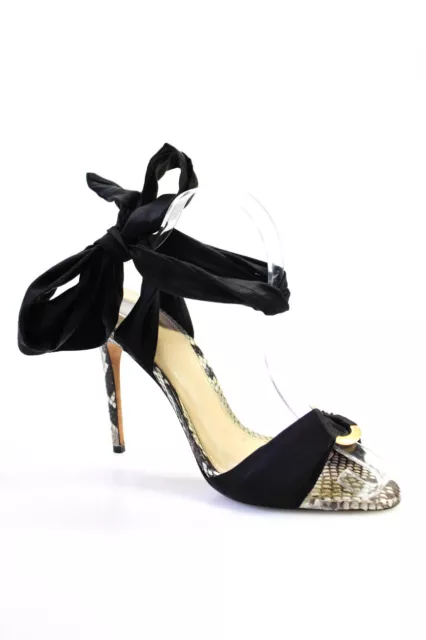 Alexandre Birman Womens Block Heel Snakeskin Satin Strappy Sandals Black Size 39