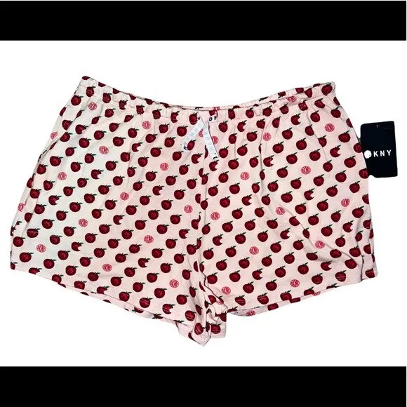 Pijama Boxer Pantalones Cortos DKNY Rosa Rojo La Gran Manzana Tejido Logotipo Mediano Nuevo