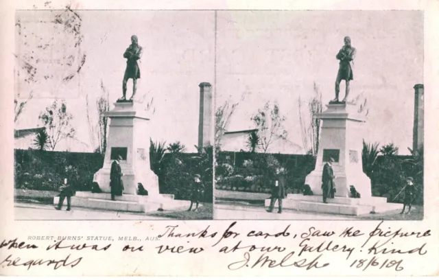 Victoria Melbourne Robert Burns Statue, Punch Stereoscopic Postcard