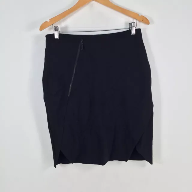 Veronika Maine womens skirt size 10 pencil black knee length zip viscose 062614