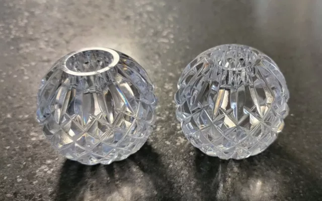 MCM Waterford Crystal Lismore 3" dia. Round Sphere Tapered Candle Holders pair