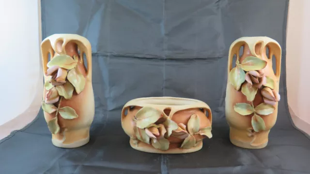 Three Vases Antique Art Nouveau IN Ceramic Style Liberty Barbotine France BM15