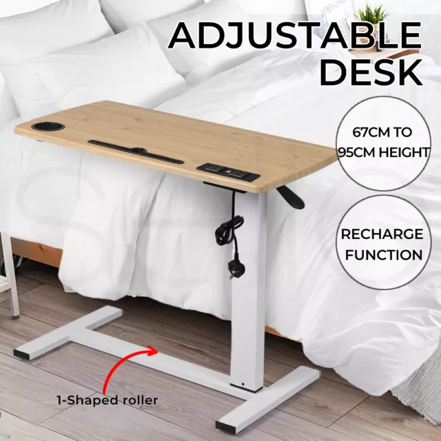 Standing Desk Height Adjustable Stand Over Bed Laptop Table Shelf Electric USB