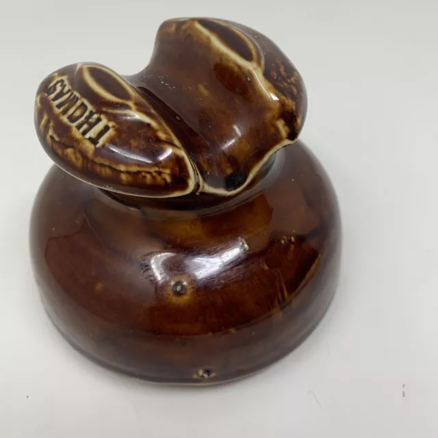 Vintage Ceramic Insulator “Thomas” Brown Glaze Spiral Threaded Heavy Historical