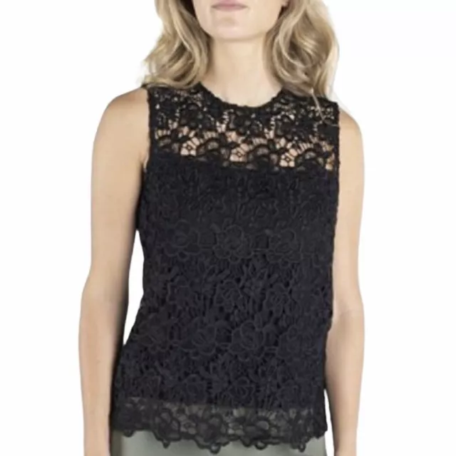 NANETTE LEPORE NWT Women’s Size Small Black Embroidered Lace Tank Top Back Zip