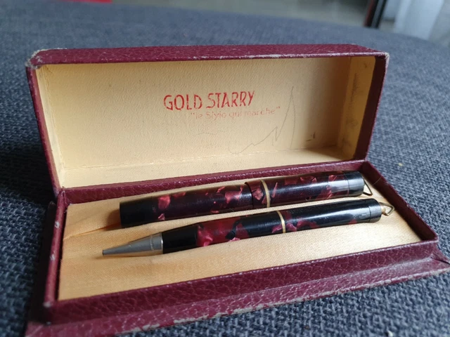 Stylo Plume Vintage Gold Starry Avec Crayon Porte-mine - Plume En Or, Occasion Avec écrin