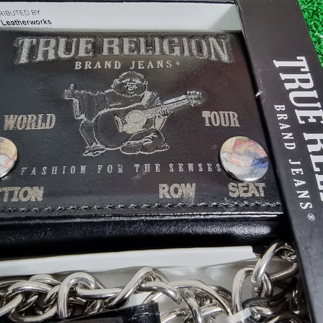 True Religion EVANS TRIFOLD CHAIN WALLET Embossed Buddha Black Leather NEW (C4) True Religion EVANS TRIFOLD CHAIN WALLET Embossed Buddha Black Leather NEW (C4)