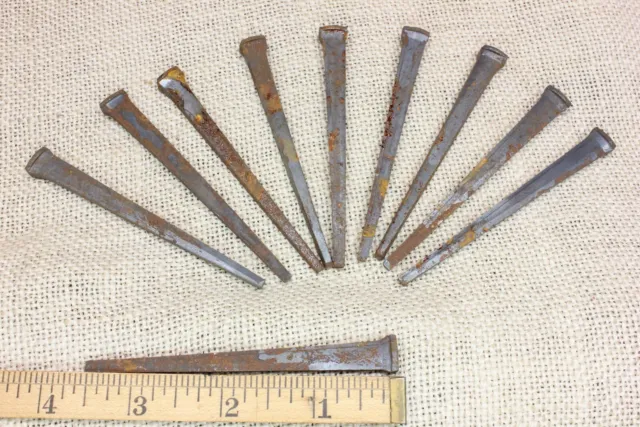10 Old Square Nails Spikes Vintage 3 1/2” Steel Cut Standard Large Heavy Duty