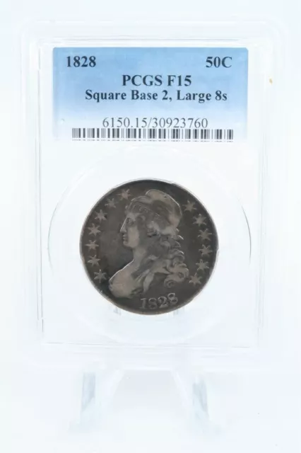 1828-P PCGS F15 Square Base 2 Large 8s Capped Bust Half Dollar 50C