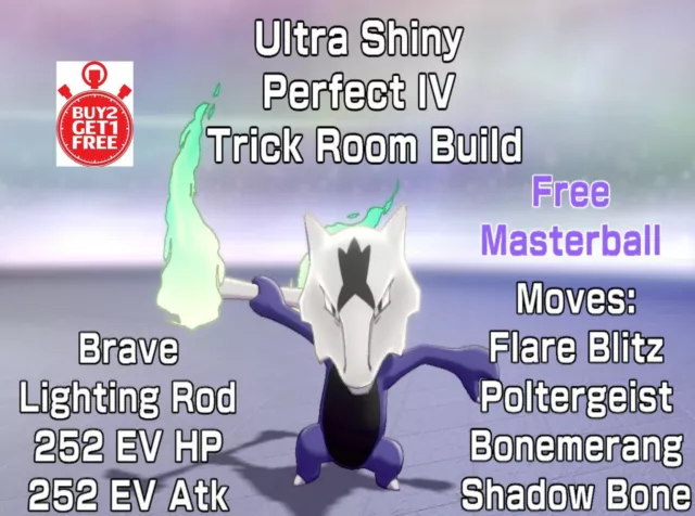 Pokemon Let's Go Shiny Alolan Marowak 6IV-AV Trained