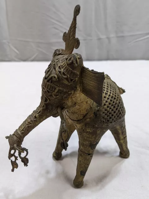 Fine Vtg Tribal India Cast Bronze Dhokra Bastar Lost Wax Statue Elephant 6.75"