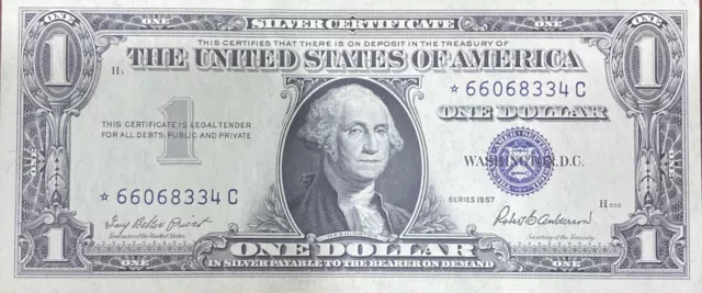 Crisp United States Silver Certificate $1 Bill Star Note (66068334) Series 1957