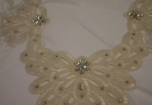 Applique Beaded Faux Jewels Pearls IVORY Bling Collar DIVA Sew On LARGE 2