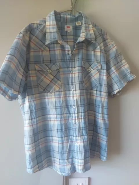 Levis Vintage Pearl Snap Button Mens Short Sleeve Shirt Size XL Western Plaid