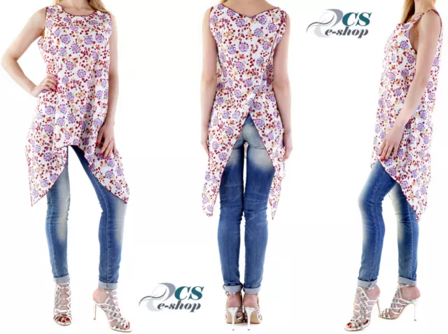 Camicia Donna maglia tshirt manica corta lino 525 casual lunga Estate