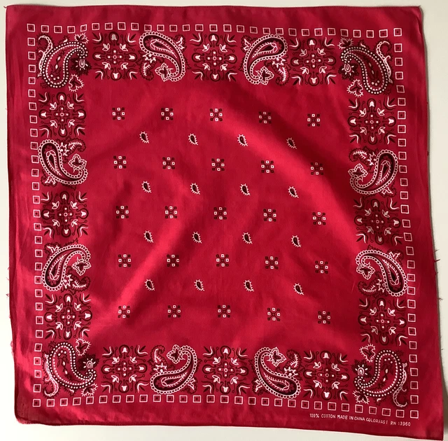 Sciarpa bandana 25 A Red Paisley Design 21 pollici quadrata vintage 100% cotone
