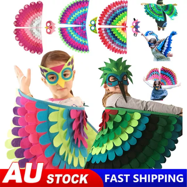 Kids Bird Animal Wings Cosplay Costume Girls Boys Cape and Mask Elastic Dress AU