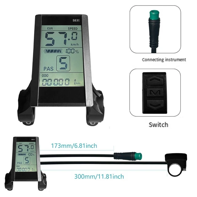 DAZZLEEX Compteur LCD Intelligent Pour Scooter électrique - Écran LCD-S830 Avec Connecteur SM (5 Broches, 24V/36V/48V