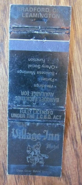 Knight On Matchbook Matchcover: Vilage Inn Hotel (Bradford, Ontario) -E13
