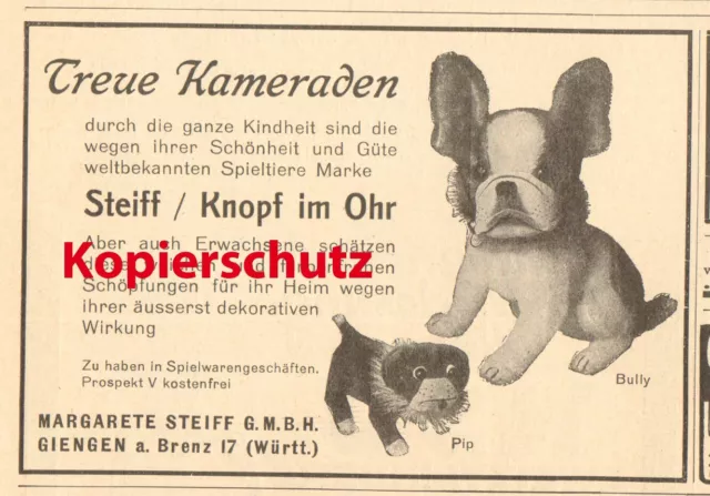 Steiff Knopf im Ohr - Spielwaren - Bully und Pip -  orig. Werbeanzeige 1927