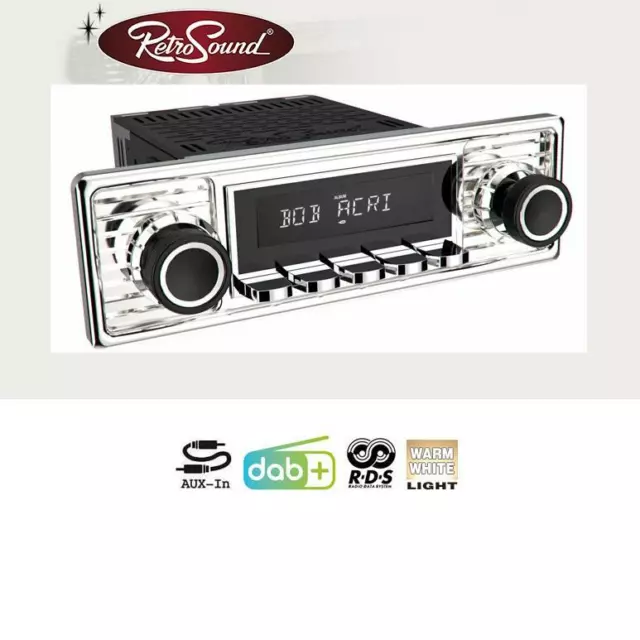 Retro Sound RSD-CHROME-1DAB DAB+ Kit Chrome Autoradio pour Oldtimer Et Us-Cars