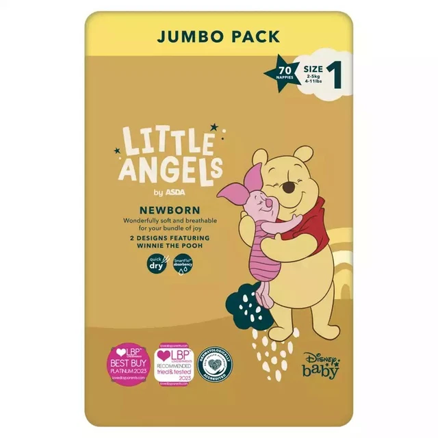 ASDA Little Angels Newborn Baby Nappies Size 1 Jumbo Pack - 70 Nappies