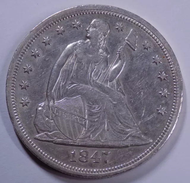 1847 $1 Seated Liberty Dollar silver coin nice high detail!
