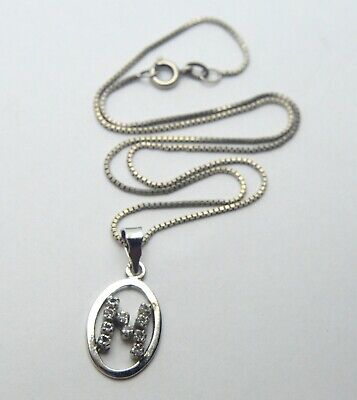 Antique 835 Silver Necklace Pendant On Chain Letter N White Paste Stones Crystal