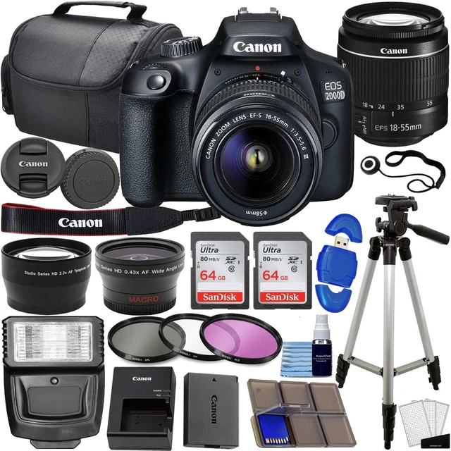 Canon EOS 2000D / Rebel T7 DSLR Camera w/ 18-55mm Lens 3 Lens 128GB Bundle
