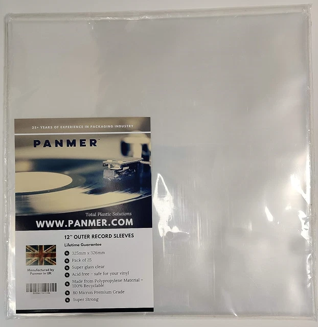 12" Outer Clear Vinyl Record Sleeves Polypropylene 80 Micron x 25
