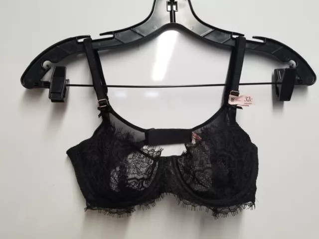 11220011 Victoria's Secret Wicked Unlined Bow Balconette Bra Sz 34C Black Lace