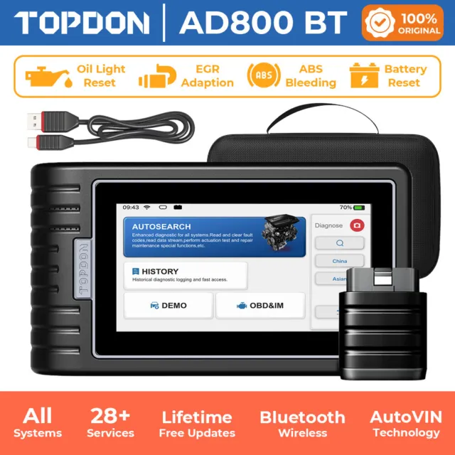 TOPDON ArtiDiag 800BT OBD2 Scanner Diagnostic Code Reader Tool IMMO TPMS Kit UK