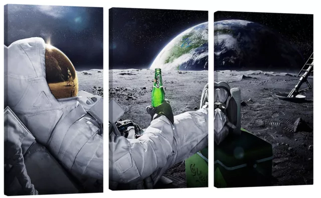 120x80cm Lein-Wand-Bild: Astronaut auf Mond trinkt Carlsberg Bier (aus Werbung),