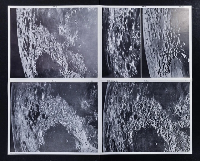 1960 Photographic Lunar Moon Map - 4 Photo Set - Field Crisium S. A4 - Craters