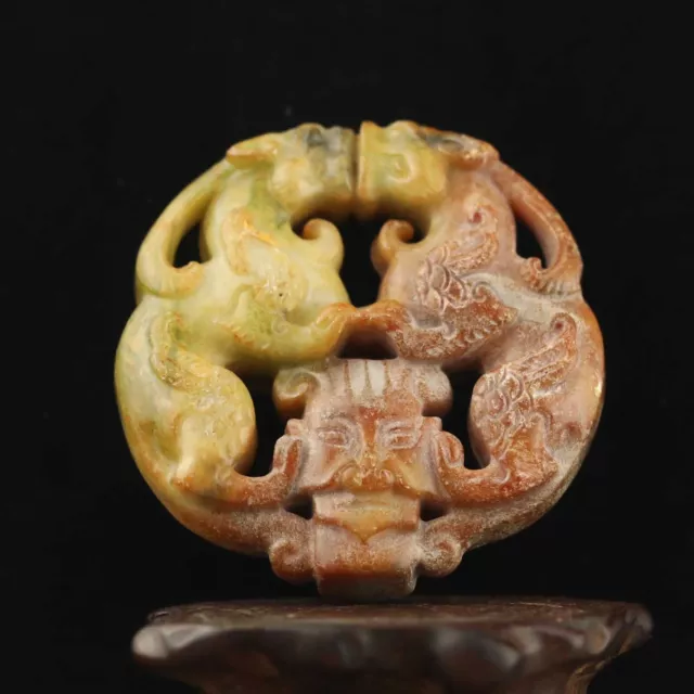 China old natural jade hand-carved statue dragon loong pendant